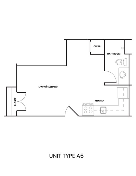 Floor plan for studio, 1 bath, 329 sqft